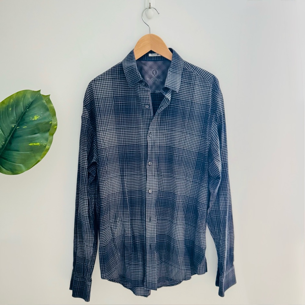 BUGATCHI | 100% Cotton Plaid Button-Down Shirt Shaped Fit Size XL